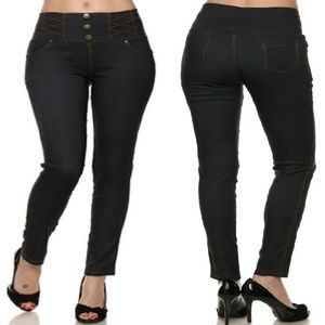 Faux Denim Look High Corset Waist Pants | Blue